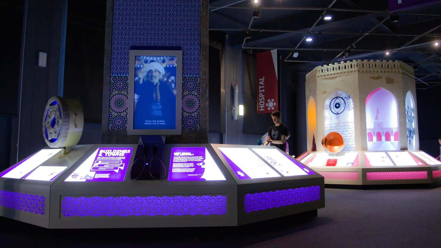 Audio and Visual Interactives at 1001 Inventions Exhibit using Bespoke Handheld Audio Handsets