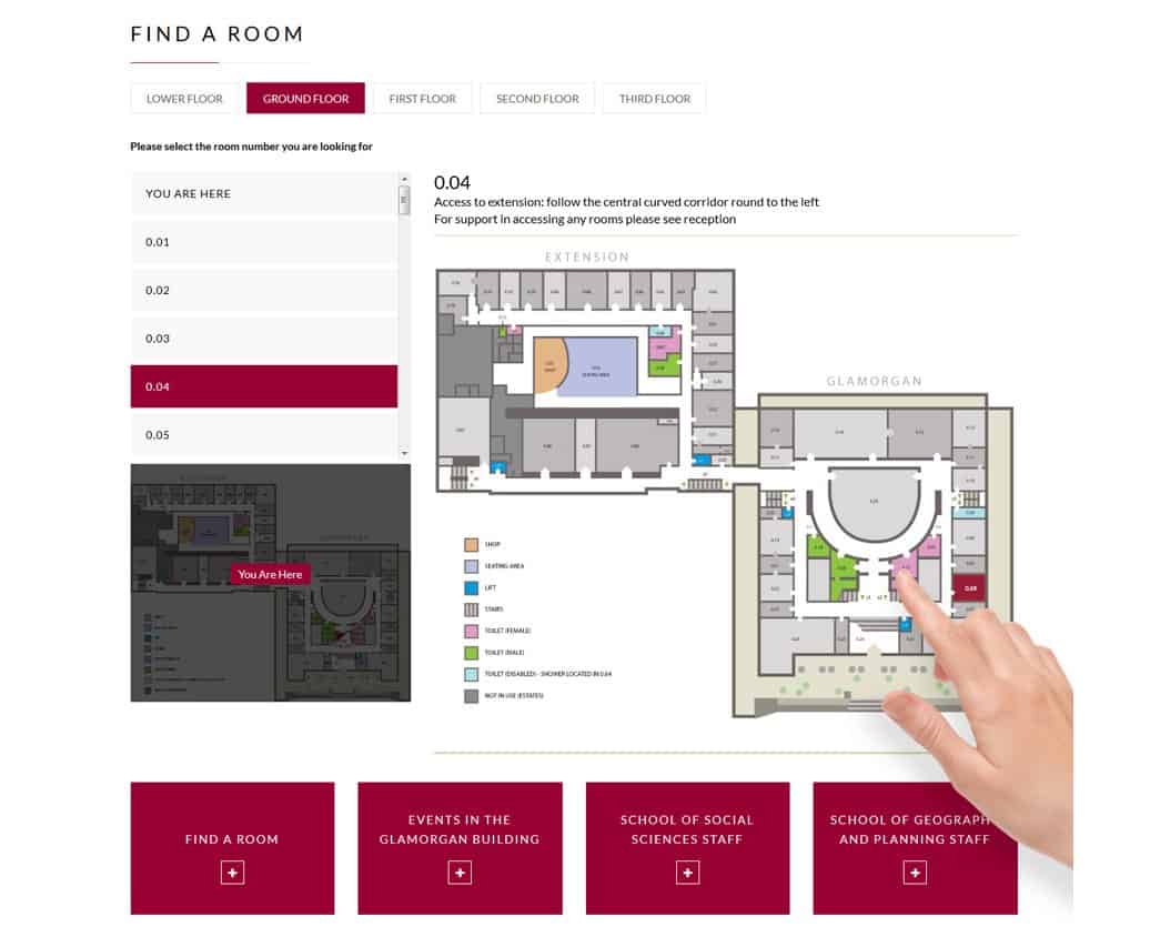 Cardiff University Wayfinder Interactive Find a Room Screen