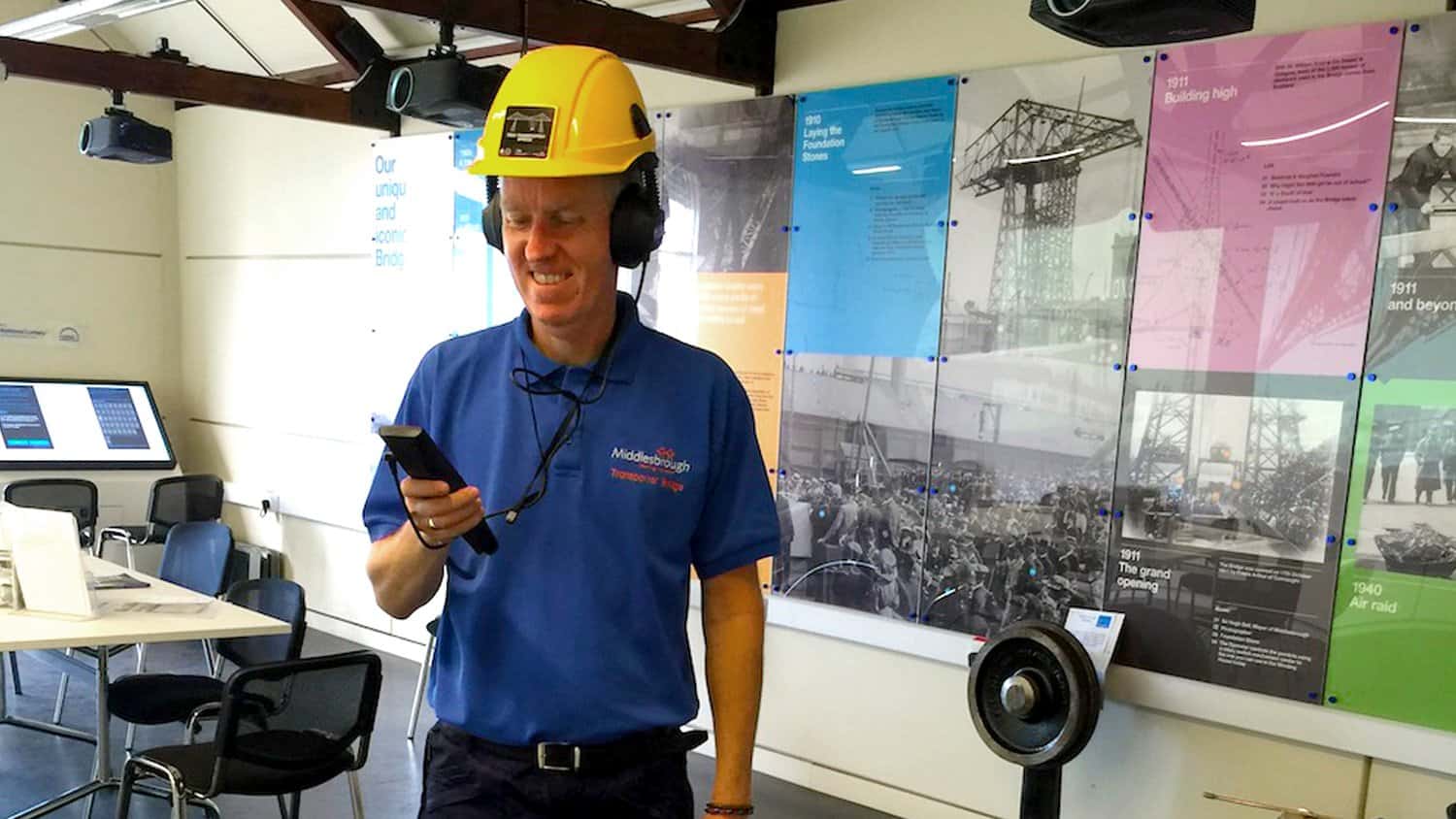 Hardhat Headphones Audio Tour Teeside Transporter Bridge Visitor Centre