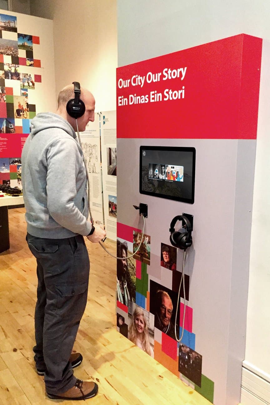 Cardiff Story Museum MKII Armour Cable Headphones in use