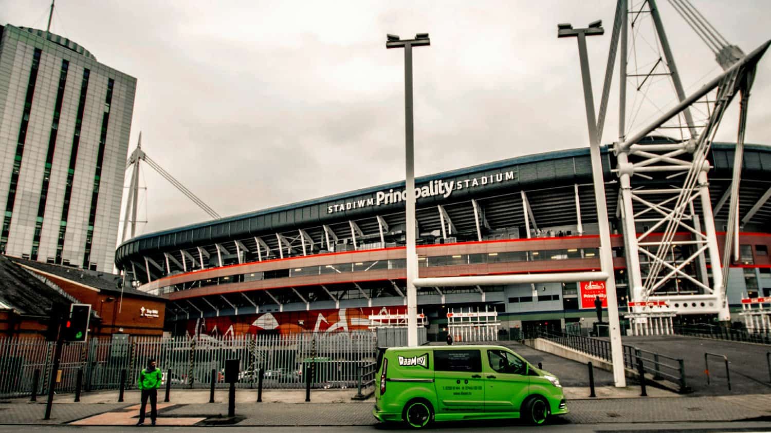 Saj Qureshi, Director of Daam TV with Van at Principality Stadium