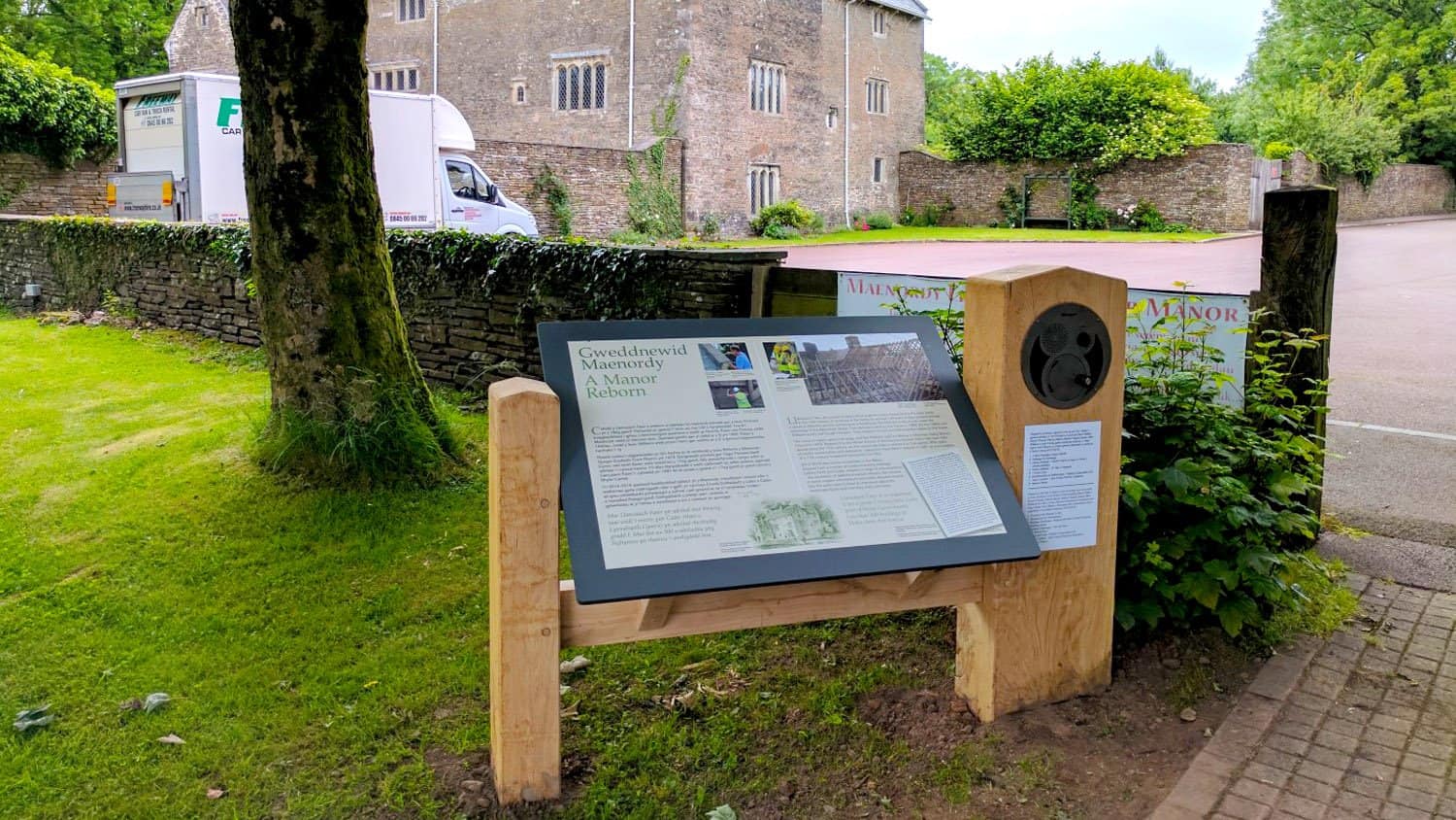 Oversized UTR Panel installed into outdoor signage at Llancaiach fawr manor in Nelson, Caerphilly