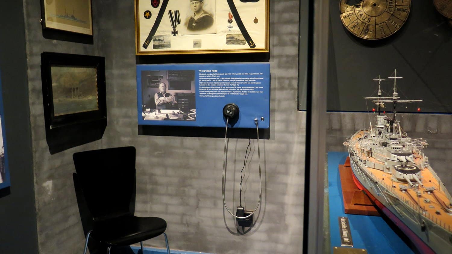 Single Cup Headphones with armoured cable at the Sea War Museum Jutland