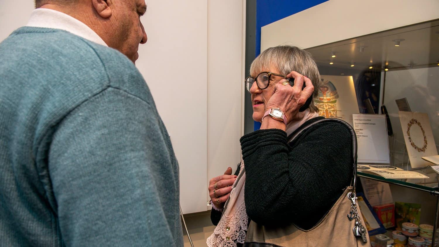 Visitor using Single Cup Headphones at the Barnsley Experience