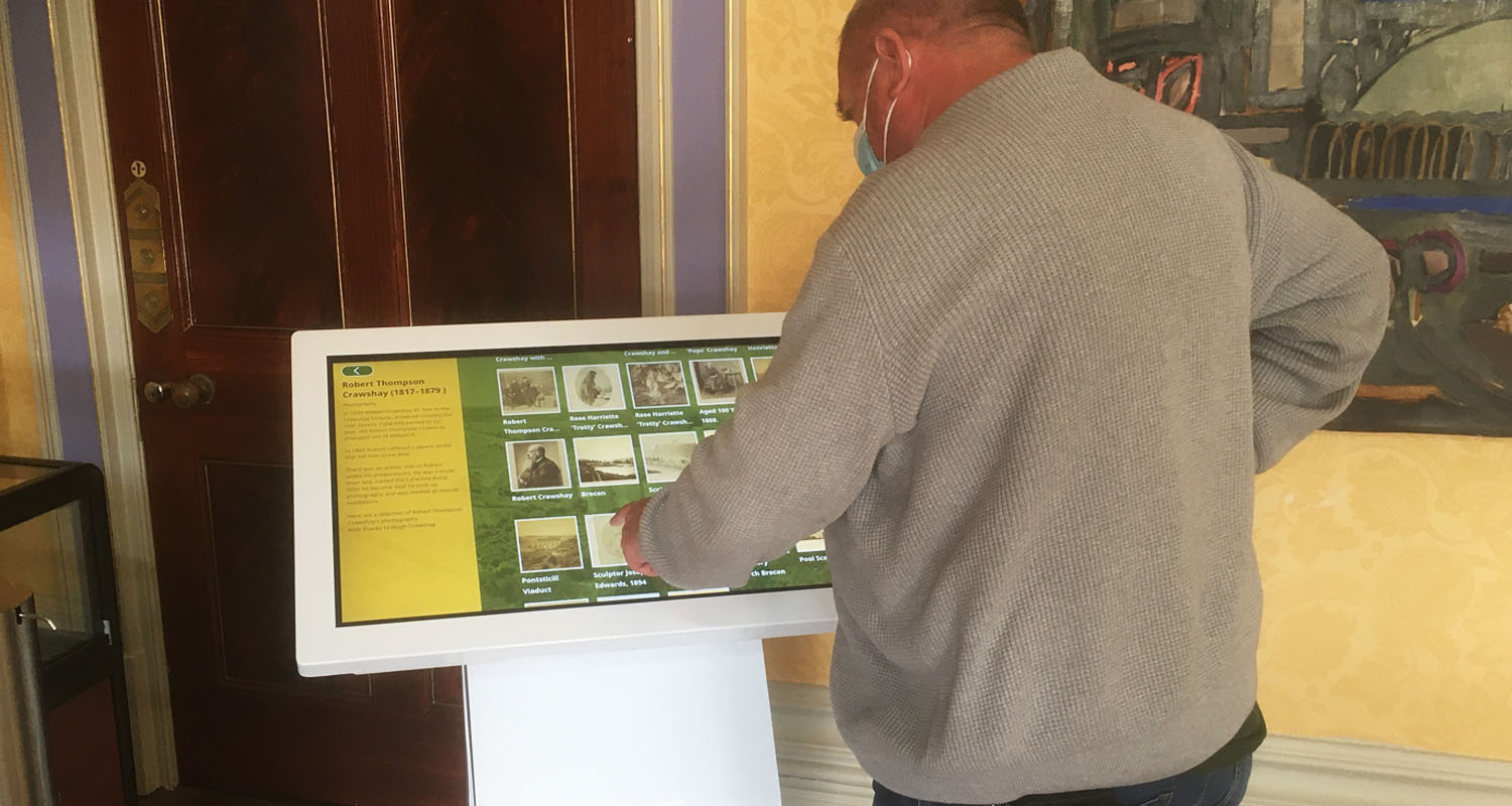 32 Inch Kiosk with Collections being interacted with at Cyfarthfa Castle