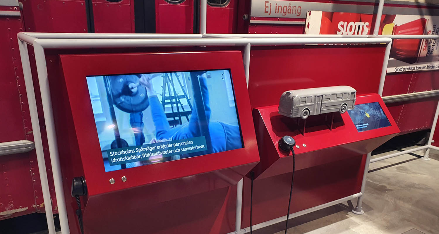 Heavy Duty Handsets with Open Frame Screens by bus in Stockholm Transport Museum