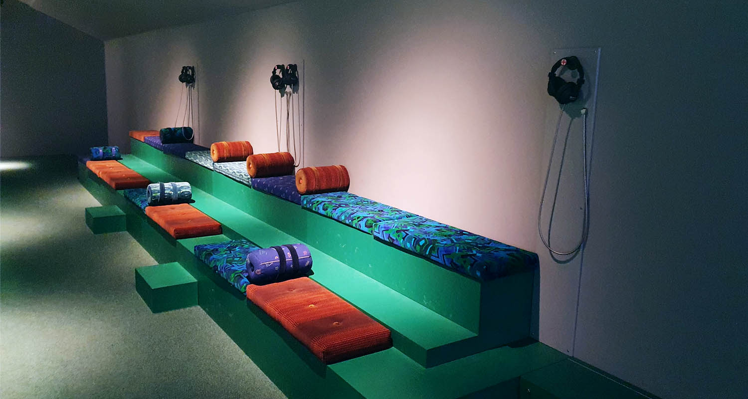 MKII Headphones by Seating Area in Stockholm Transport Museum (landscape)
