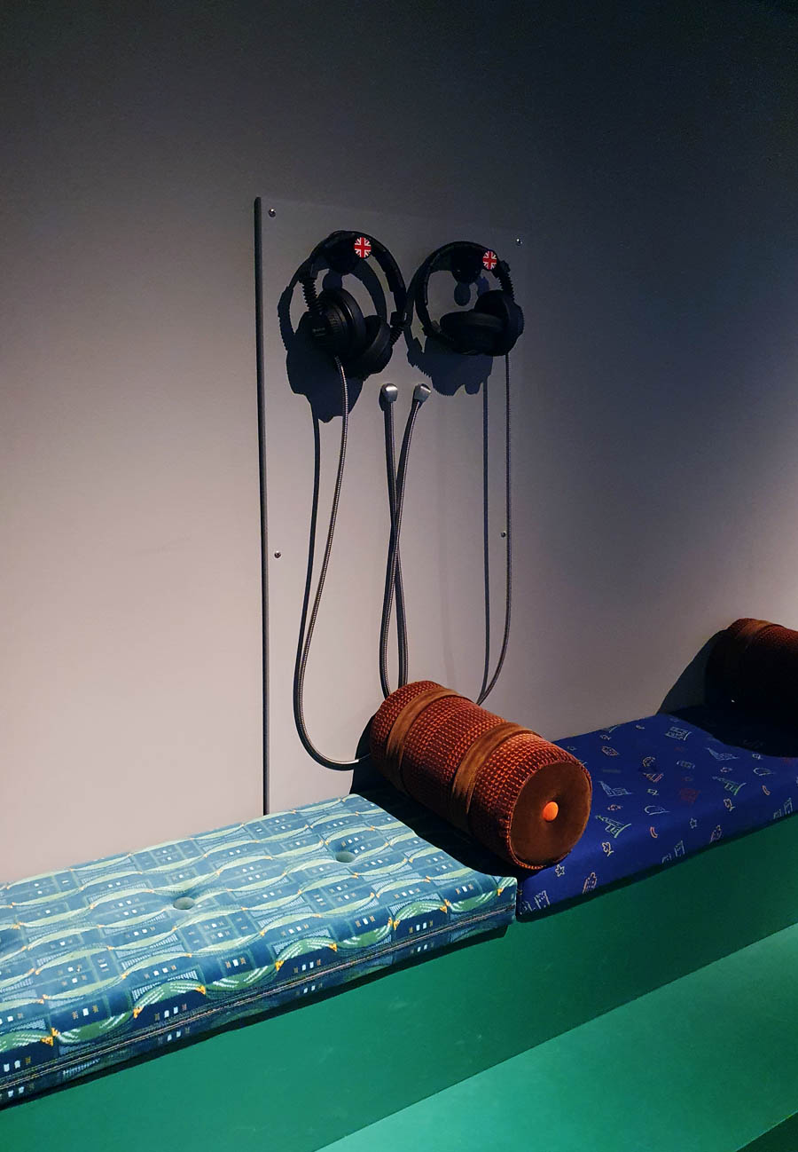 MKII Headphones by Seating Area in Stockholm Transport Museum (portrait)