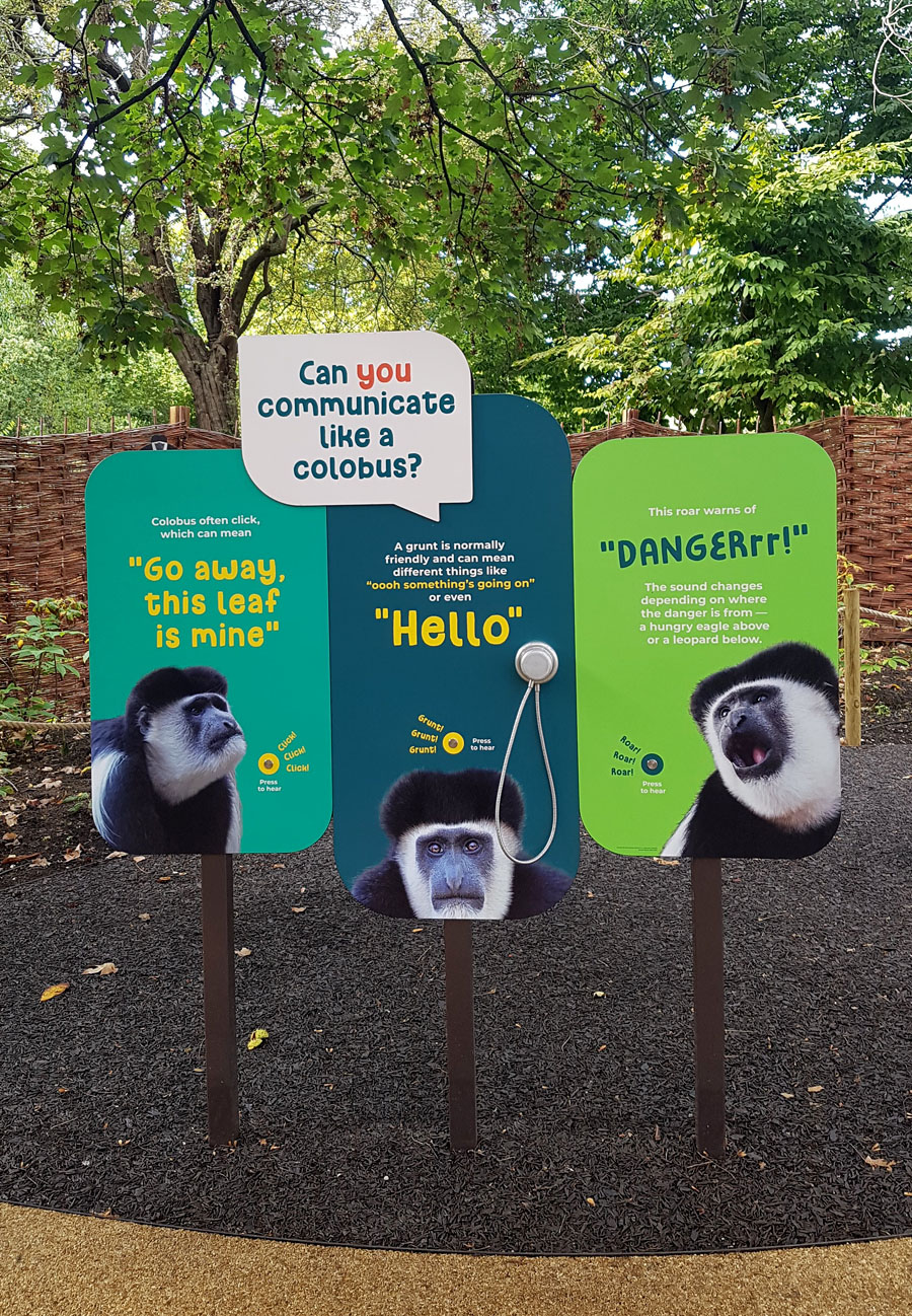 Piezo Buttons and Waterproof Handset sign at London Zoo