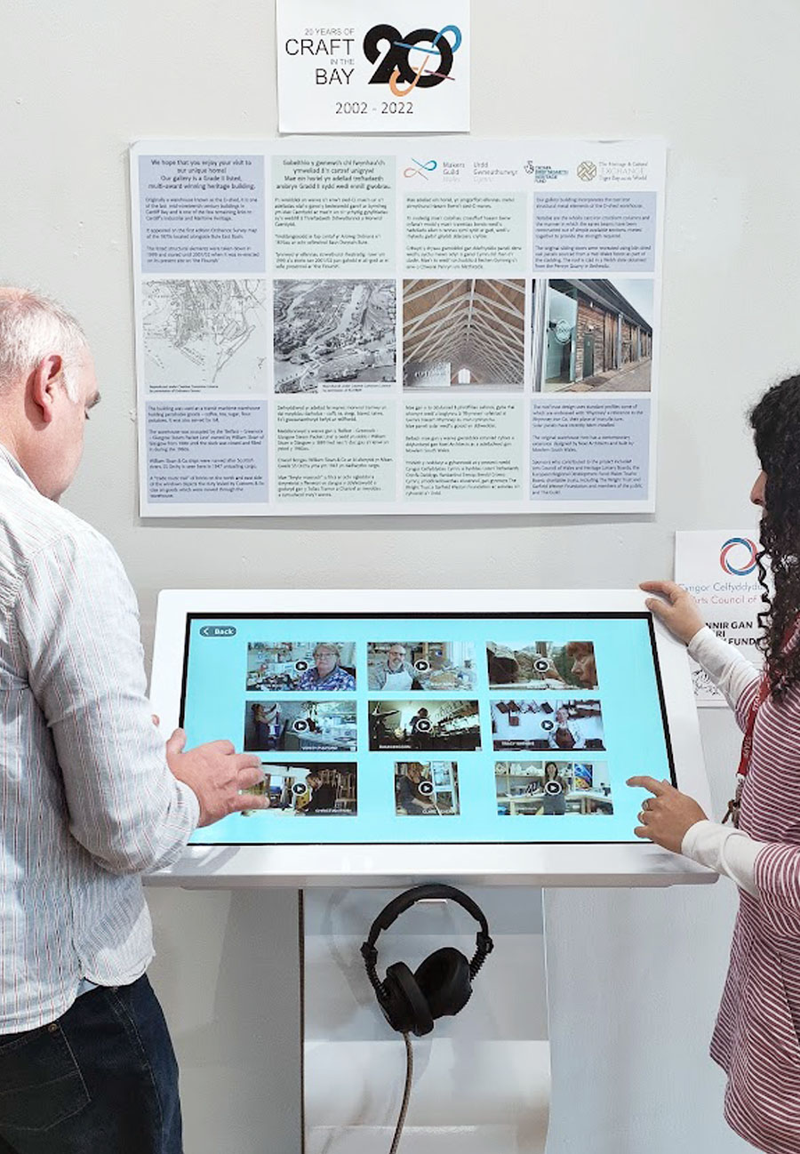 32 Inch Kiosk with Lightbox 3 in use at Makers Guild Wales (portrait)