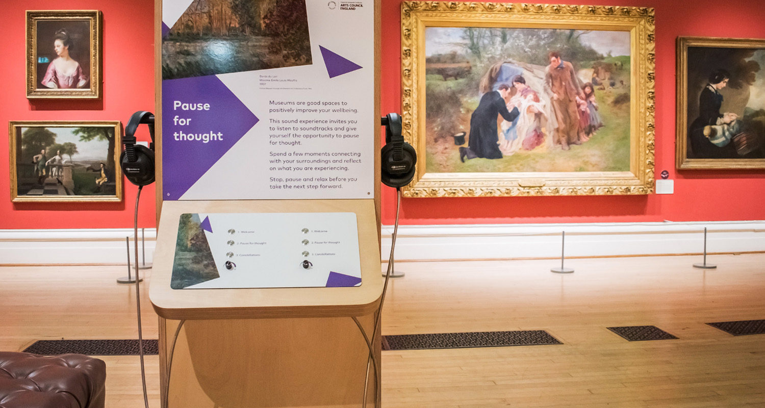 Closeup of Audio Frame & MKII Handsets on bespoke unit at Leicester Museums & Galleries