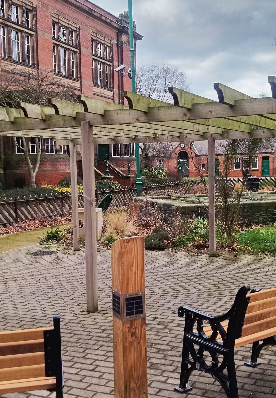Solar Audio Post in the Dementia Friendly Garden at Leicester Museums & Galleries