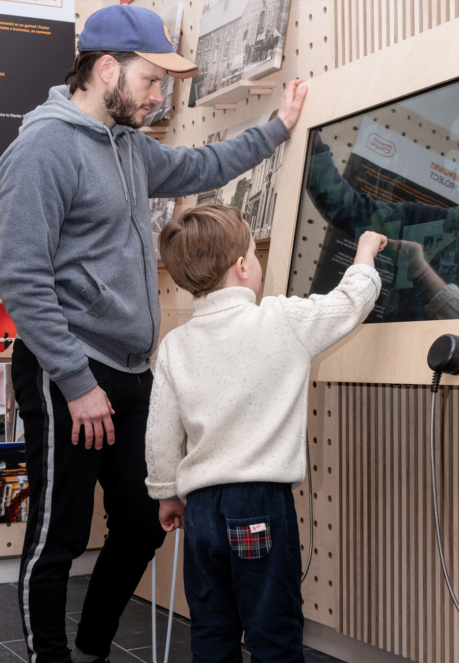 Touchscreen with handsets at Llandeilo Heritage Centre