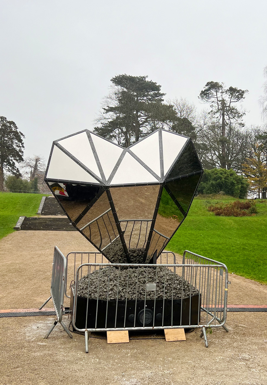 Heart with Bespoke Subwoofer base behind barriers at Margam Park portrait