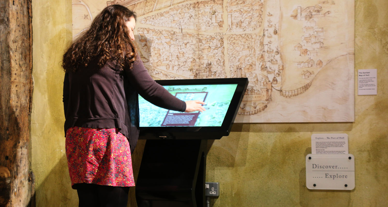 Kiosk with Lightbox 3 in use at the Hull and East Riding Museum