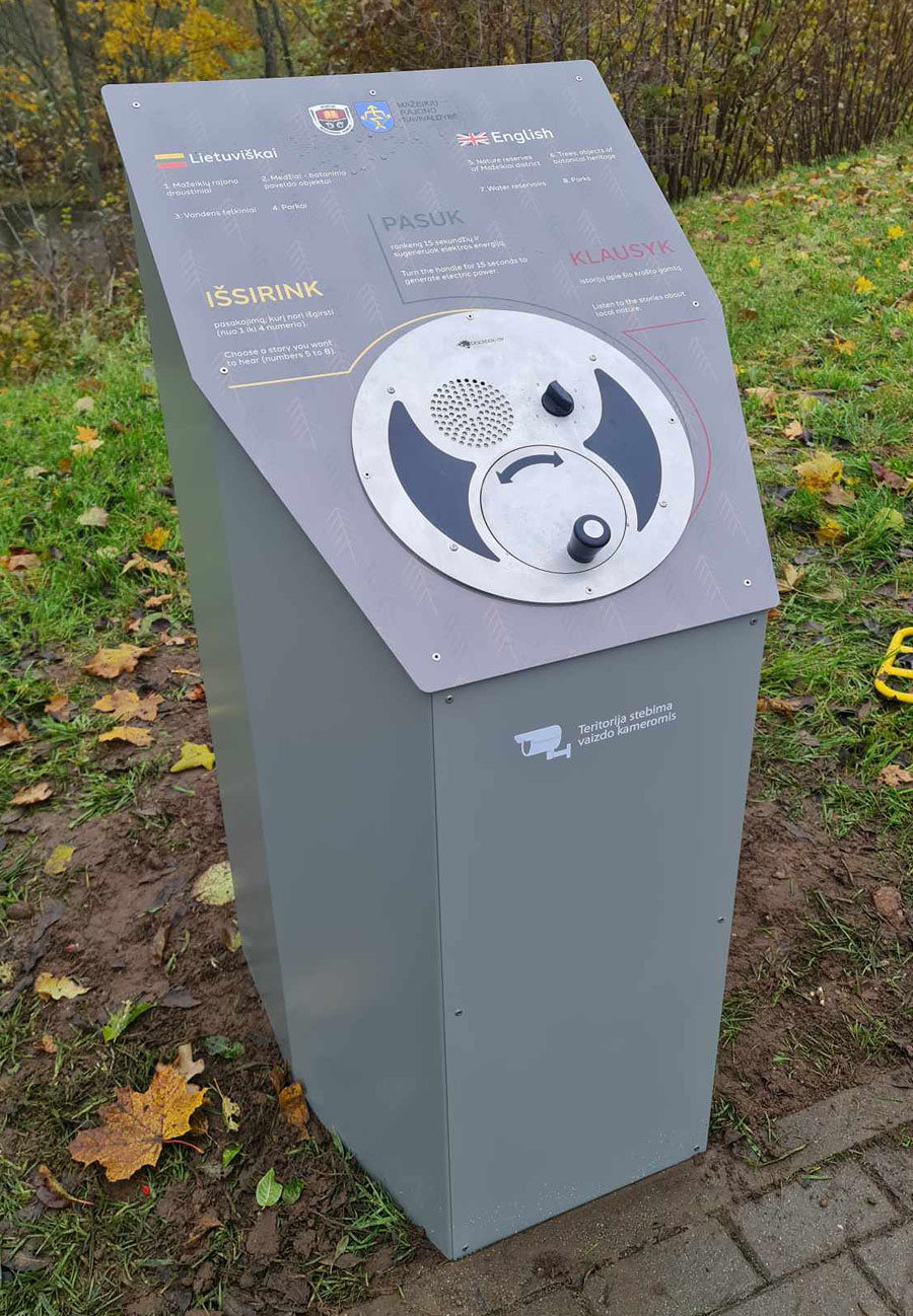 Oversized U-Turn Round installed into custom kiosk (closeup)