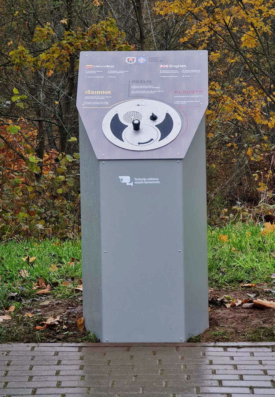 Oversized U-Turn Round installed into custom kiosk (front angle)
