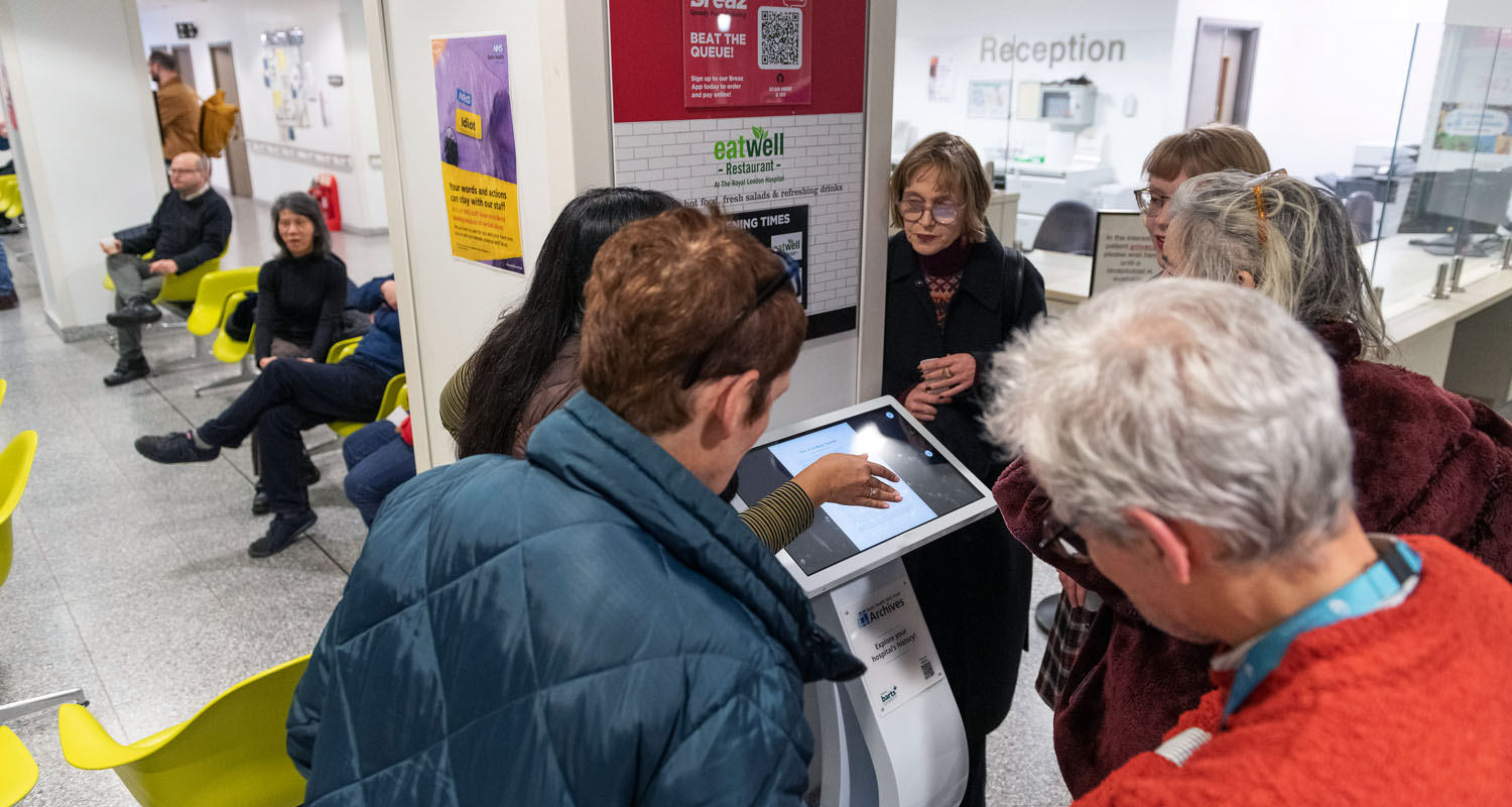 Multiple people using the Freestanding Kiosk at Royal Hospital London