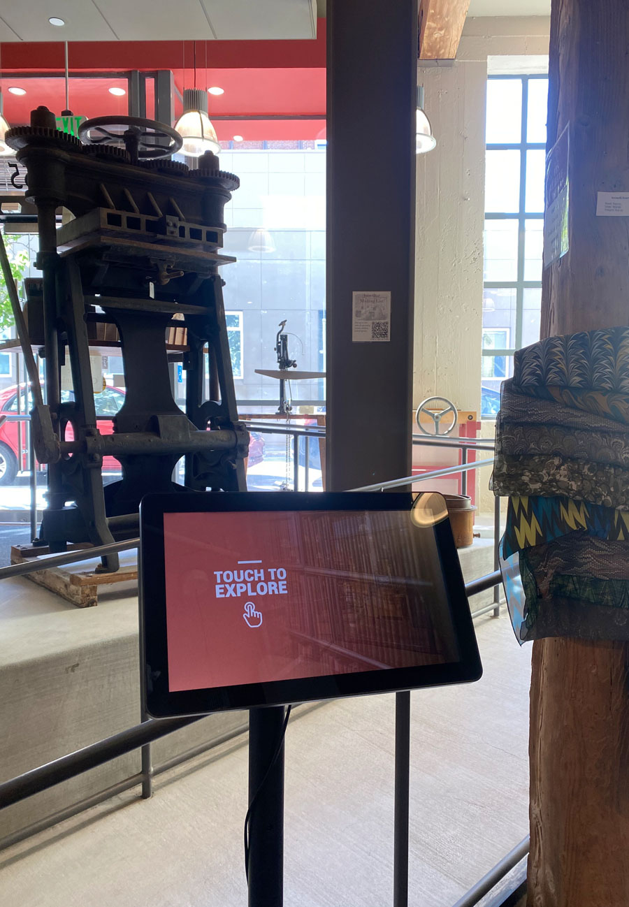 Android Tablet running Lightbox Lite at the American Bookbinders Museum (portrait)