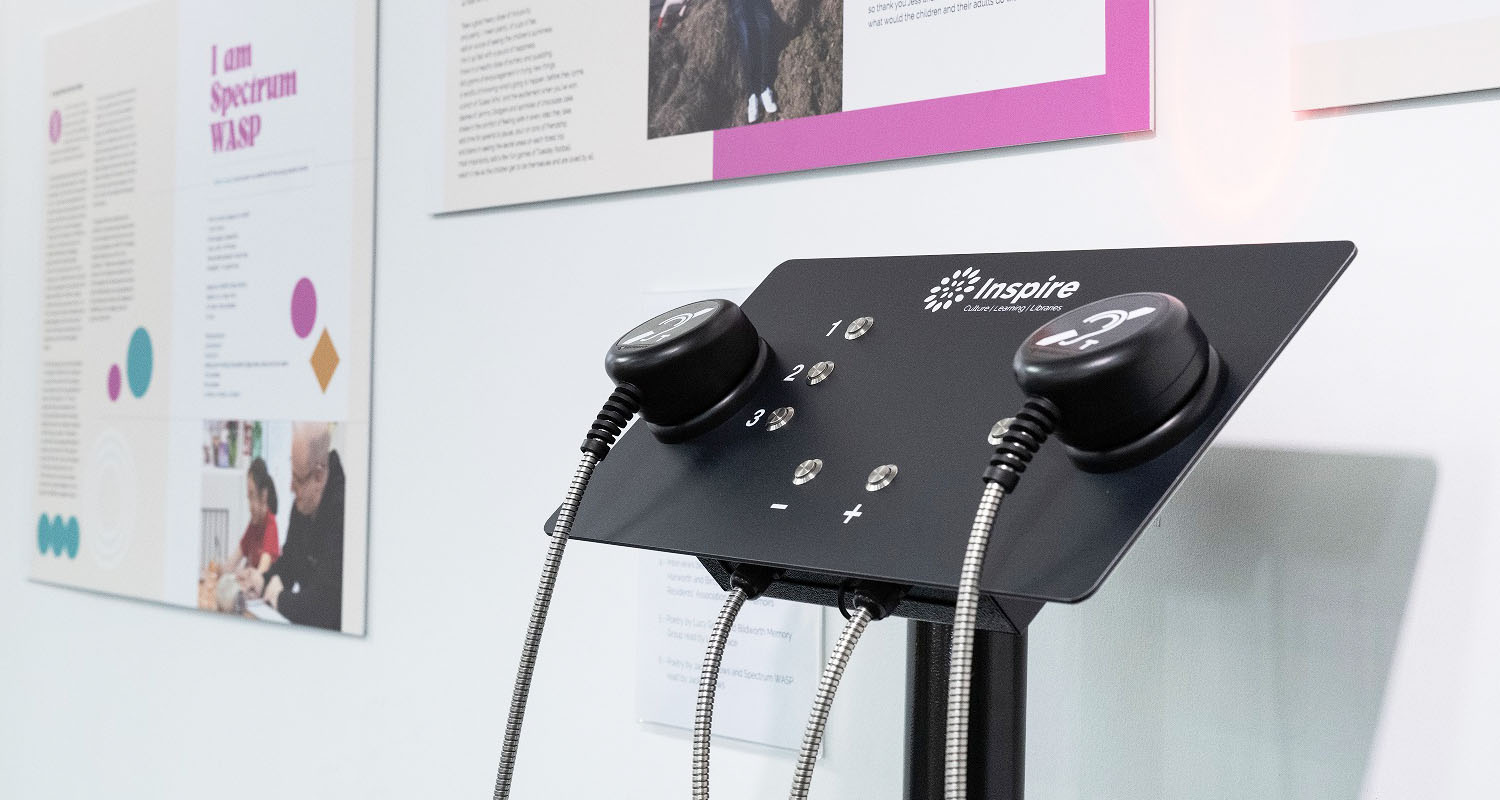 Audio Frame with Hearing Loop Handsets at the I Am a Writer exhibition