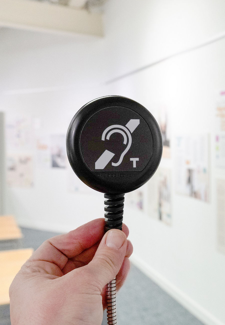 Hearing Loop Heavy Duty Handset for Audio Frame at the I Am a Writer exhibition (portrait)