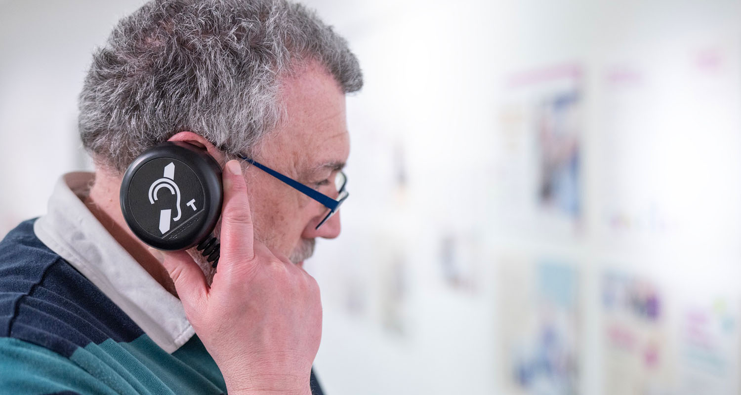 Hearing Loop Heavy Duty Handset in use with Audio Frame at the I Am a Writer exhibition
