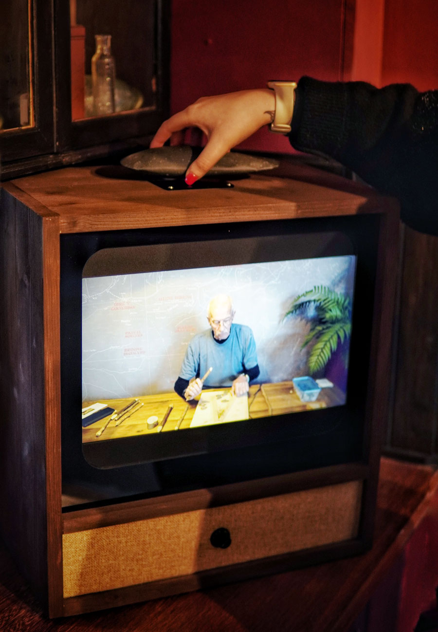 Bespoke NFC TV being activated at Penmaenmawr Museum portrait