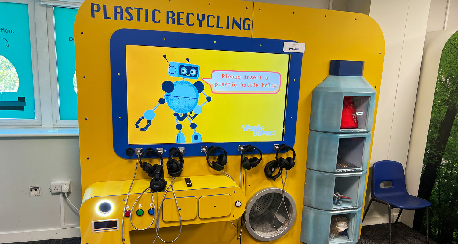 Plastics recycling pod made out of BBAV products at Wastesavers