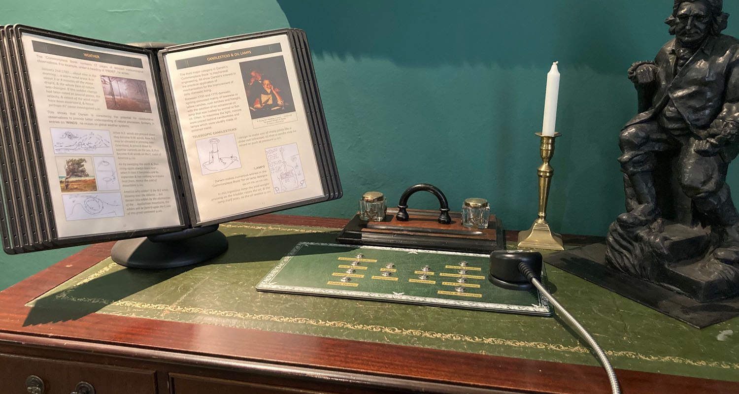 Audio Frame built into desk at Erasmus Darwin House