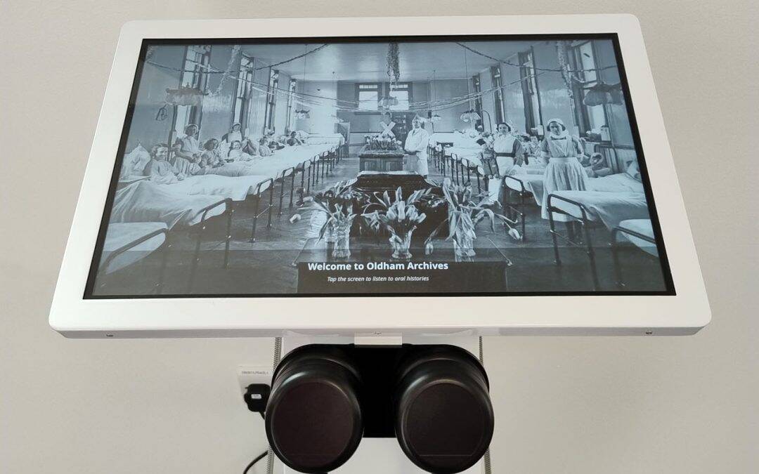 22″ Freestanding Kiosk with Lightbox 3 – Oldham Archives