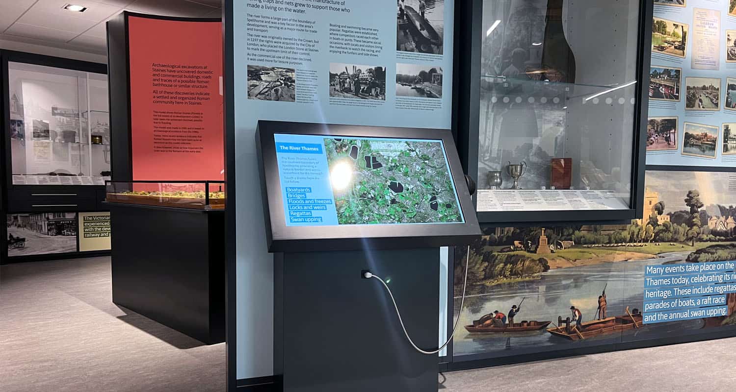 Touchscreen with Single Cup Headphone and Lightbox 3 Collections at Spelthorne Museum