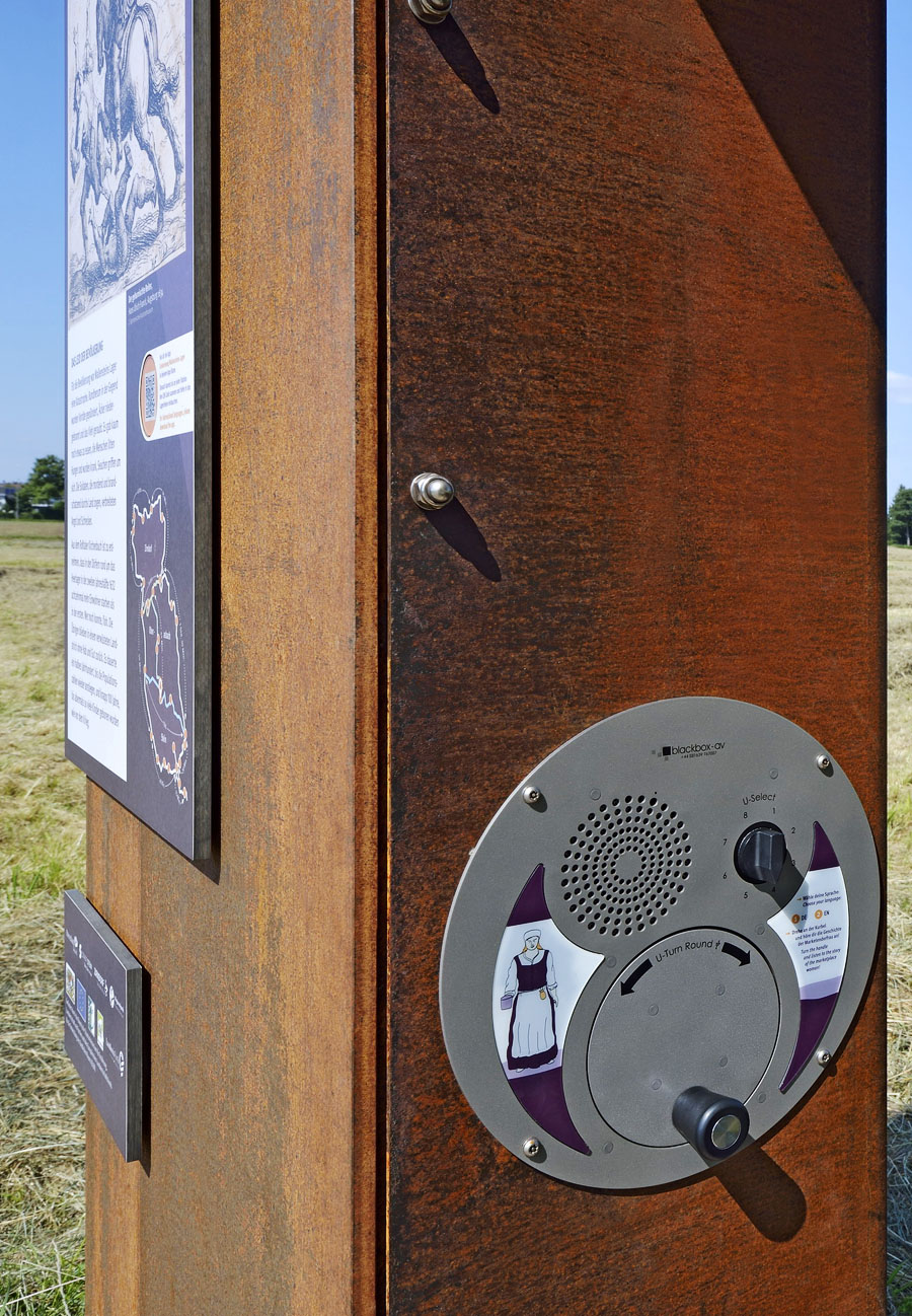 U-Turn installed in one of 28 bespoke stelae at Stein Wallenstein's Camp Adventure Trail (portrait)